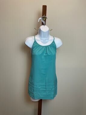 Loft Turquoise Strappy Ruffle‑Hem Top Size M